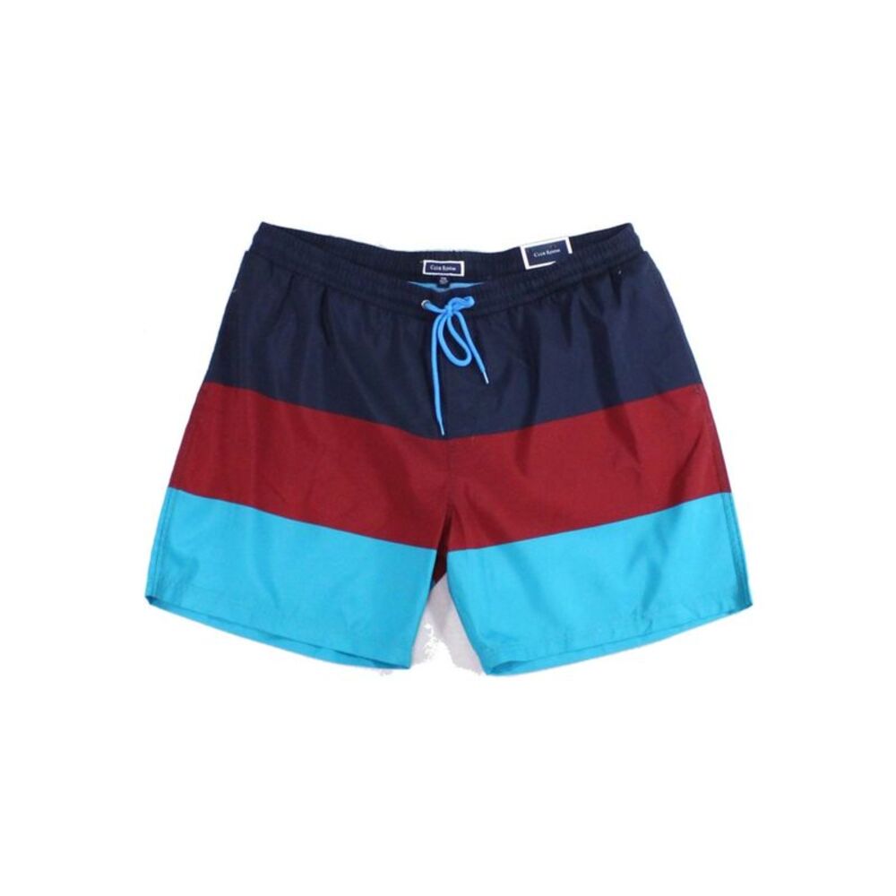 CLUBROOM Mens Blue Expandable Waist Color Block Classic Quick-Dry Swim Trunks S